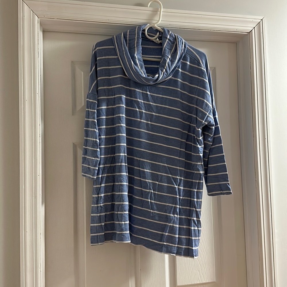 Loft Lounge Blue & white stripe cowl neck sweater. Size M